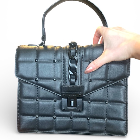 Aldo Handbags - ALDO Black Quilted Top Handle Bag | Chain Strap | Structured Crossbody